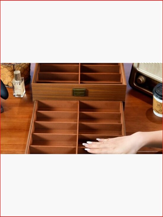20-Slot Wooden Eyeglass Organizer Storage Case with Glass Lid main image 6